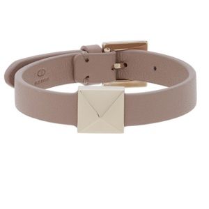 Valentino Garavani Taupe Leather Rockstud Pyramid Bracelet with Gold Hardware